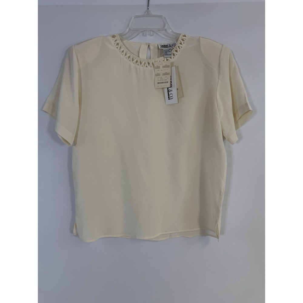 Deadstock Vtg 90s Ivory Silk Top Short Sleeve Blouse L Classic Quiet Luxury NWT - Picture 3 of 11